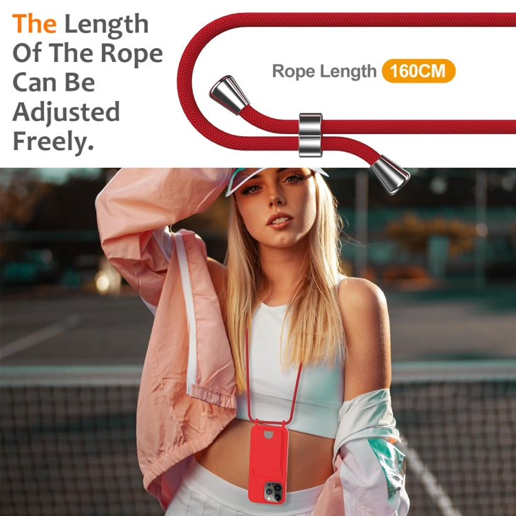 For iPhone 12 Pro Integrated Card Bag Solid Color Liquid Silicone Phone Case with Lanyard