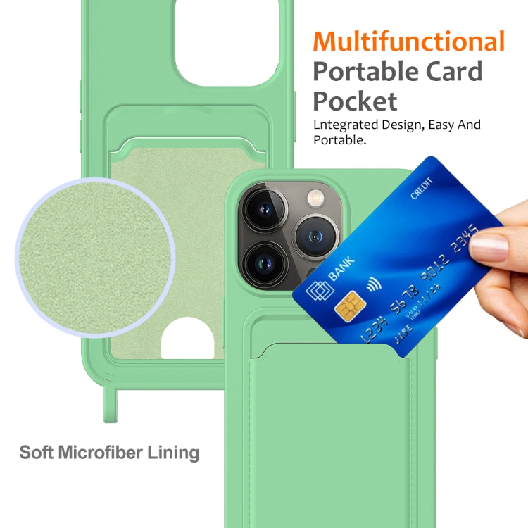 For iPhone 12 Pro Integrated Card Bag Solid Color Liquid Silicone Phone Case with Lanyard