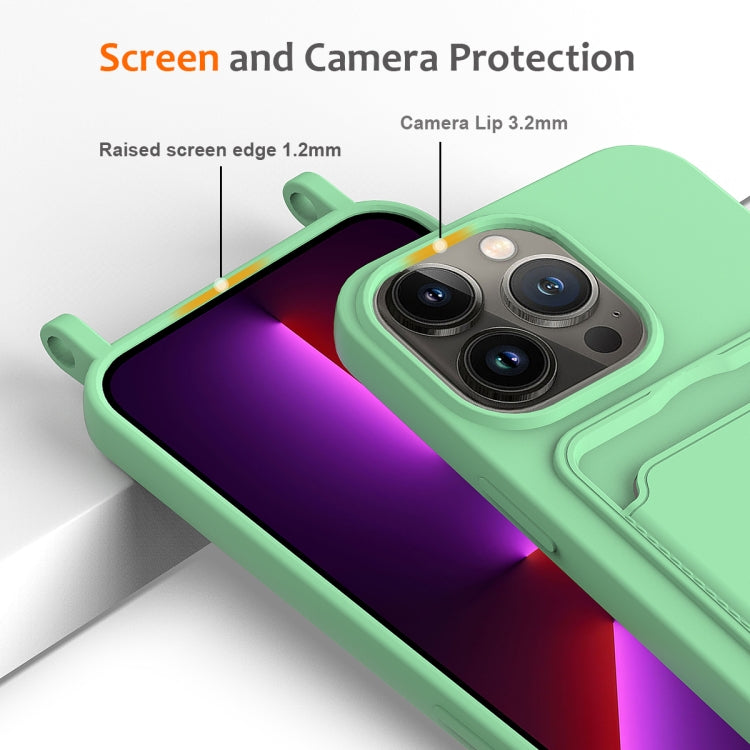 For iPhone 12 Pro Integrated Card Bag Solid Color Liquid Silicone Phone Case with Lanyard