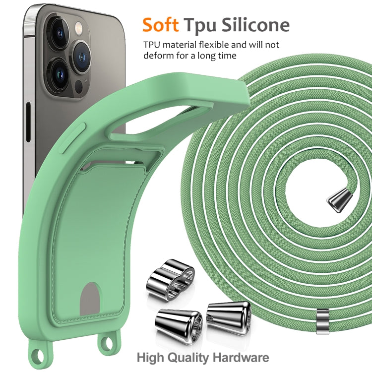 For iPhone 12 Pro Integrated Card Bag Solid Color Liquid Silicone Phone Case with Lanyard