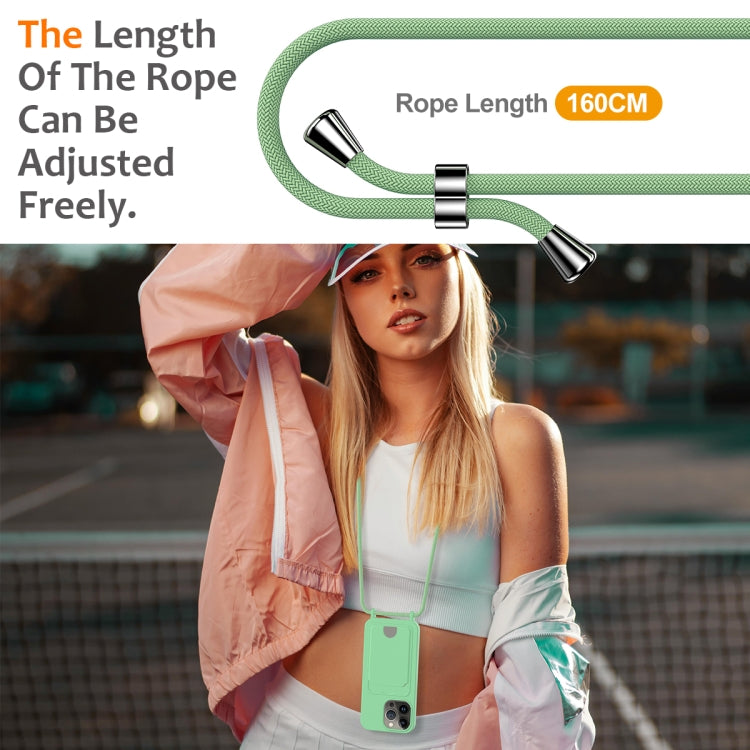 For iPhone 12 Pro Integrated Card Bag Solid Color Liquid Silicone Phone Case with Lanyard