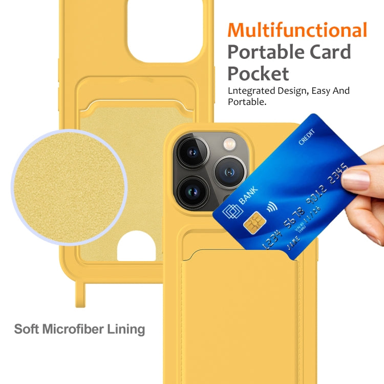 For iPhone 12 Pro Integrated Card Bag Solid Color Liquid Silicone Phone Case with Lanyard