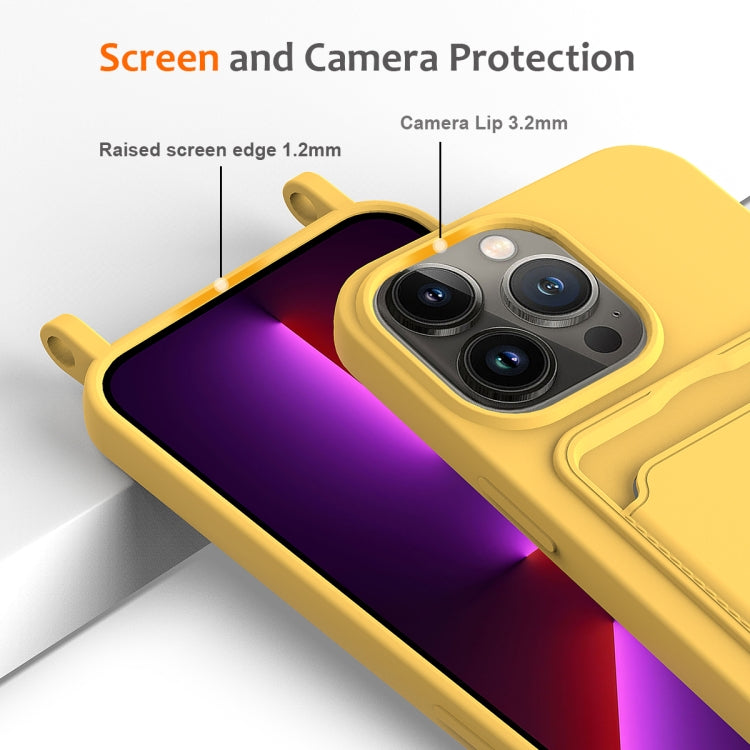 For iPhone 12 Pro Integrated Card Bag Solid Color Liquid Silicone Phone Case with Lanyard