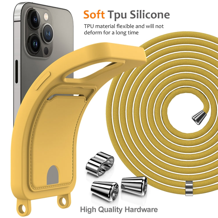 For iPhone 12 Pro Integrated Card Bag Solid Color Liquid Silicone Phone Case with Lanyard