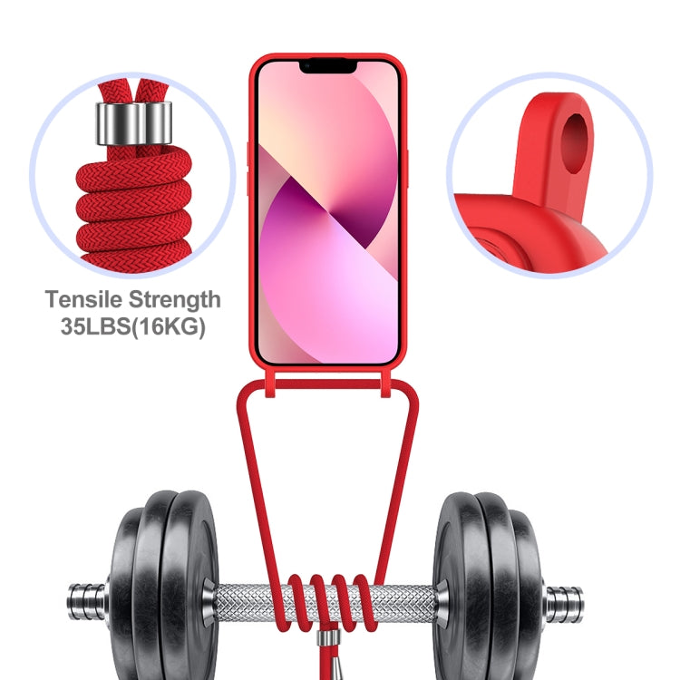 For iPhone 12 Integrated Card Bag Solid Color Liquid Silicone Phone Case with Lanyard