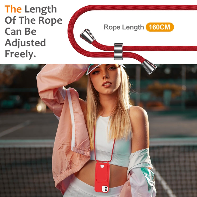 For iPhone 12 Integrated Card Bag Solid Color Liquid Silicone Phone Case with Lanyard