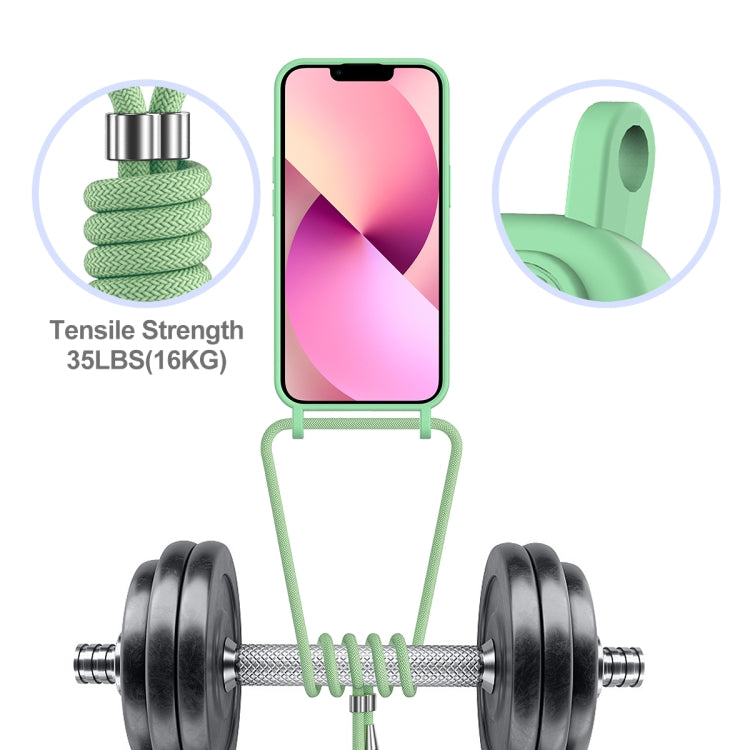 For iPhone 12 Integrated Card Bag Solid Color Liquid Silicone Phone Case with Lanyard
