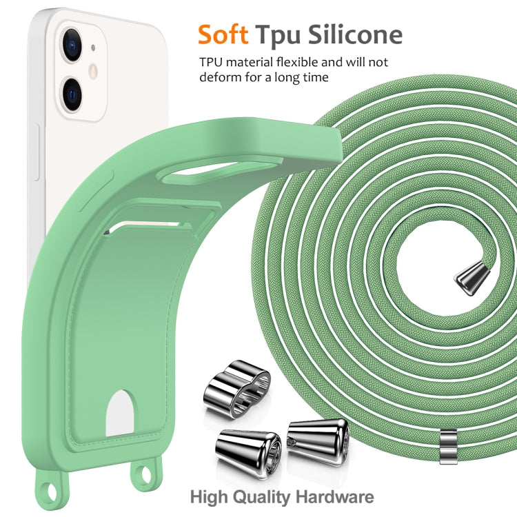 For iPhone 12 Integrated Card Bag Solid Color Liquid Silicone Phone Case with Lanyard