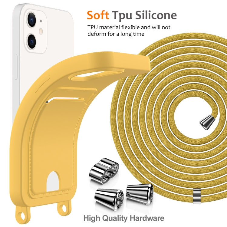 For iPhone 12 Integrated Card Bag Solid Color Liquid Silicone Phone Case with Lanyard