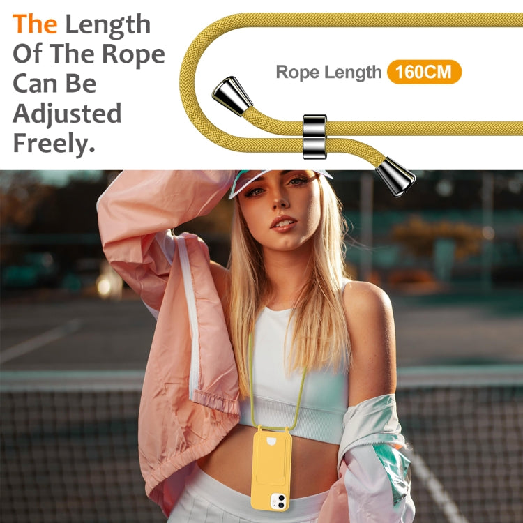 For iPhone 12 Integrated Card Bag Solid Color Liquid Silicone Phone Case with Lanyard
