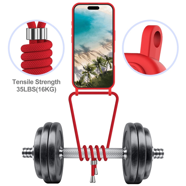 For iPhone 16 Plus Integrated Card Bag Solid Color Liquid Silicone Phone Case with Lanyard