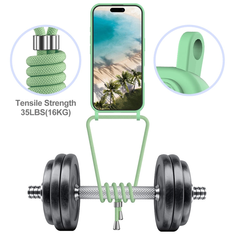 For iPhone 16 Plus Integrated Card Bag Solid Color Liquid Silicone Phone Case with Lanyard
