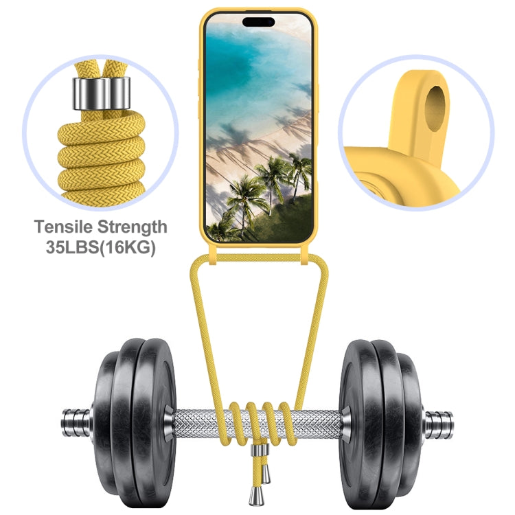 For iPhone 16 Plus Integrated Card Bag Solid Color Liquid Silicone Phone Case with Lanyard