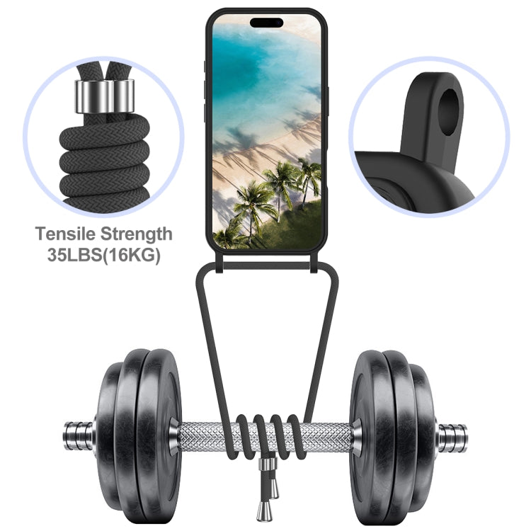 For iPhone 16 Integrated Card Bag Solid Color Liquid Silicone Phone Case with Lanyard