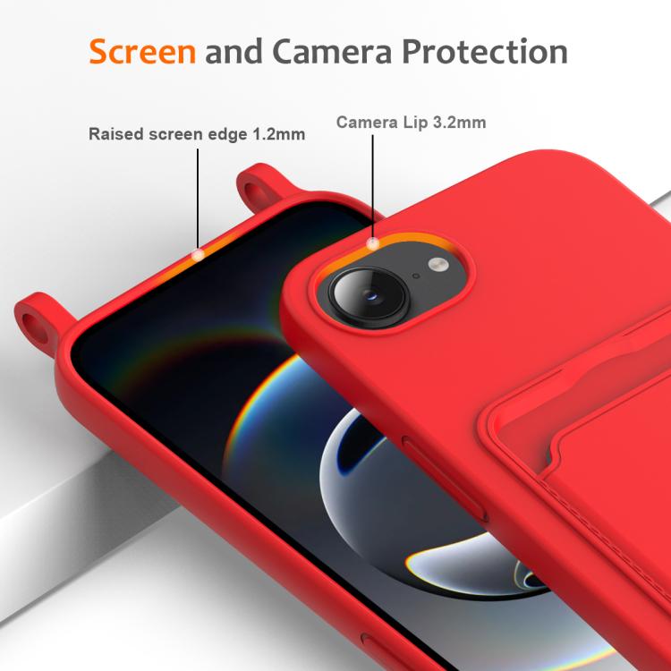 For iPhone 17e / 16e Integrated Card Bag Solid Color Liquid Silicone Phone Case with Lanyard