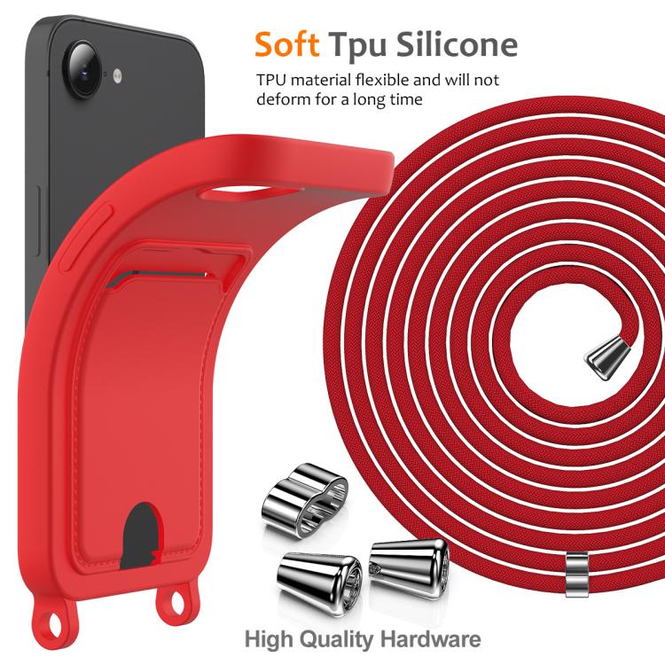 For iPhone 17e / 16e Integrated Card Bag Solid Color Liquid Silicone Phone Case with Lanyard
