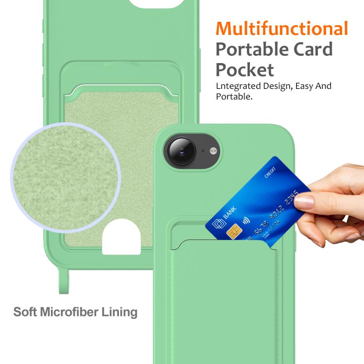For iPhone 17e / 16e Integrated Card Bag Solid Color Liquid Silicone Phone Case with Lanyard