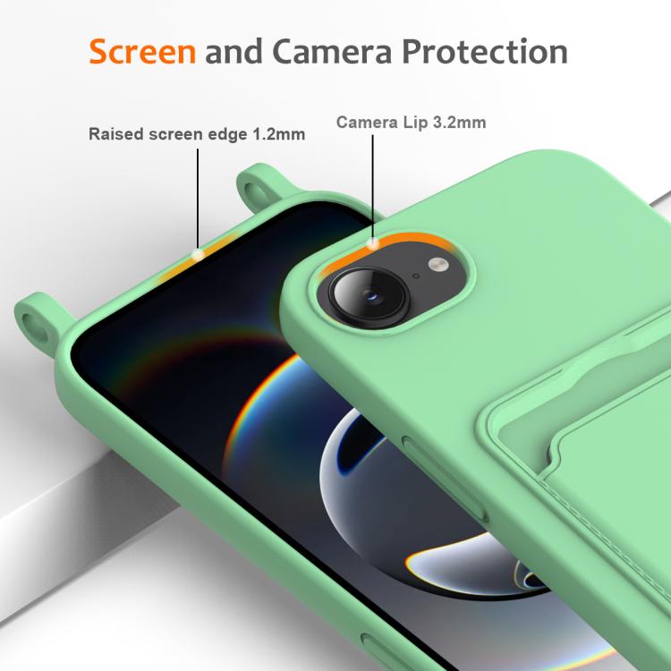 For iPhone 17e / 16e Integrated Card Bag Solid Color Liquid Silicone Phone Case with Lanyard