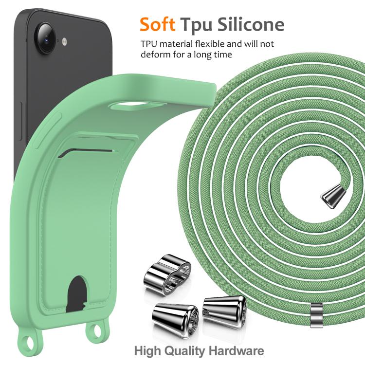 For iPhone 17e / 16e Integrated Card Bag Solid Color Liquid Silicone Phone Case with Lanyard
