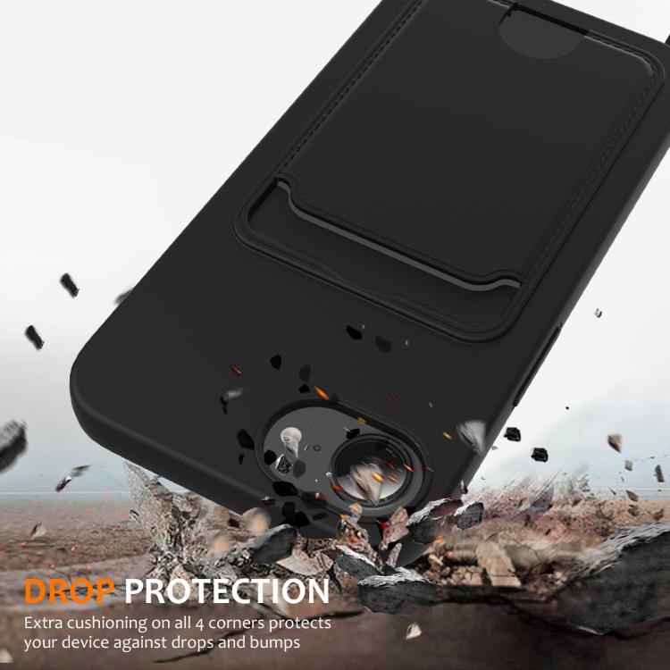 For iPhone 17e / 16e Integrated Card Bag Solid Color Liquid Silicone Phone Case with Lanyard