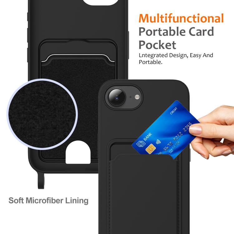 For iPhone 17e / 16e Integrated Card Bag Solid Color Liquid Silicone Phone Case with Lanyard