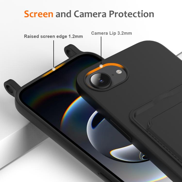 For iPhone 17e / 16e Integrated Card Bag Solid Color Liquid Silicone Phone Case with Lanyard