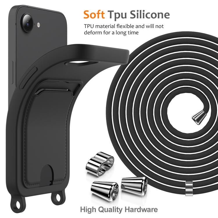 For iPhone 17e / 16e Integrated Card Bag Solid Color Liquid Silicone Phone Case with Lanyard
