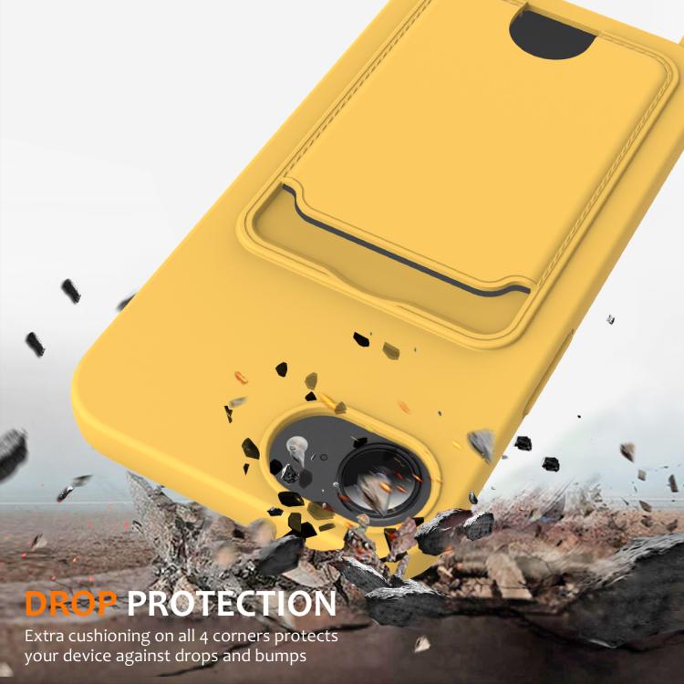 For iPhone 17e / 16e Integrated Card Bag Solid Color Liquid Silicone Phone Case with Lanyard