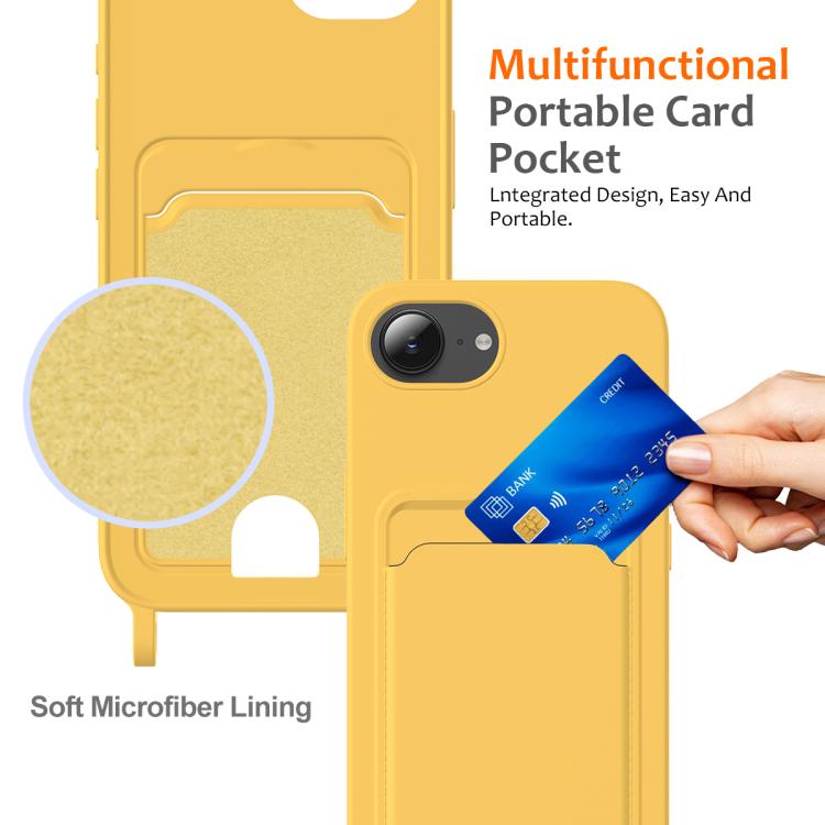 For iPhone 17e / 16e Integrated Card Bag Solid Color Liquid Silicone Phone Case with Lanyard