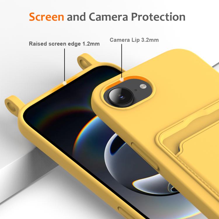 For iPhone 17e / 16e Integrated Card Bag Solid Color Liquid Silicone Phone Case with Lanyard