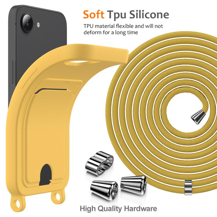For iPhone 17e / 16e Integrated Card Bag Solid Color Liquid Silicone Phone Case with Lanyard