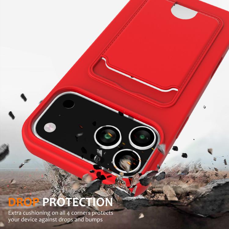 For iPhone 17 Pro Max Integrated Card Bag Solid Color Liquid Silicone Phone Case with Lanyard