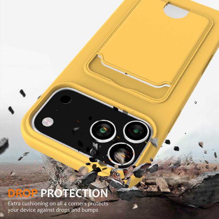 For iPhone 17 Pro Max Integrated Card Bag Solid Color Liquid Silicone Phone Case with Lanyard