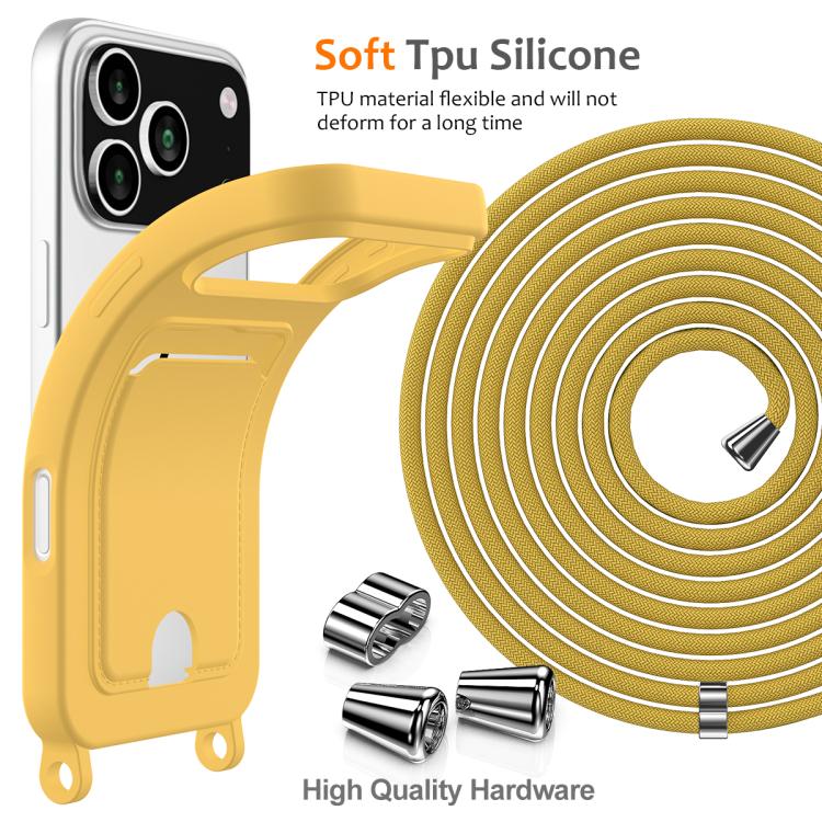 For iPhone 17 Pro Max Integrated Card Bag Solid Color Liquid Silicone Phone Case with Lanyard