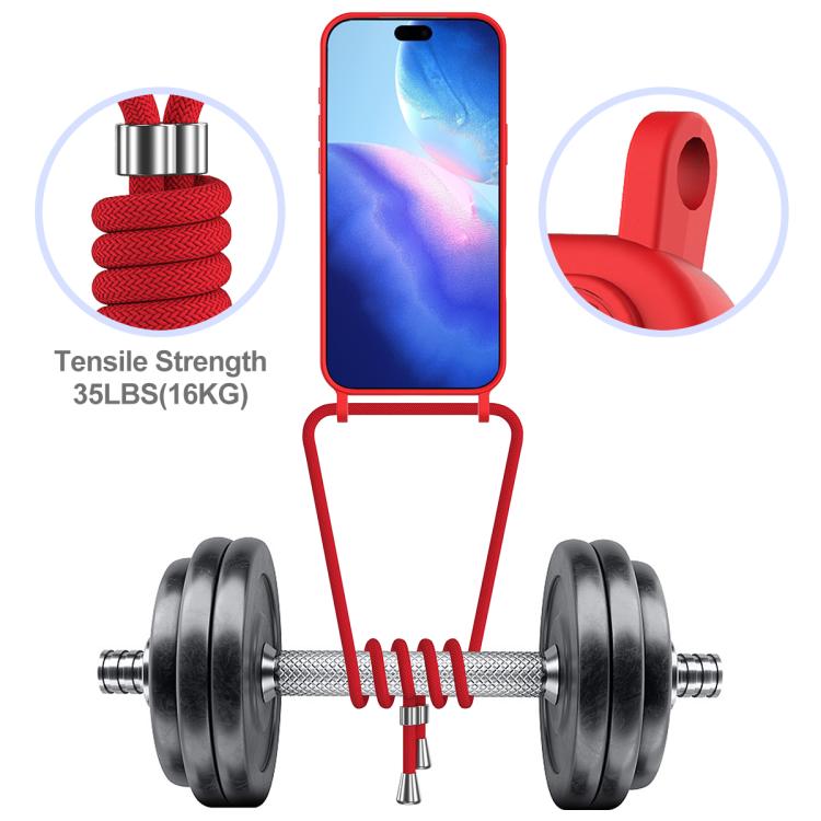 For iPhone 17 Pro Integrated Card Bag Solid Color Liquid Silicone Phone Case with Lanyard