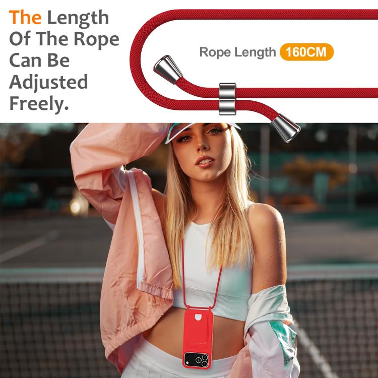 For iPhone 17 Pro Integrated Card Bag Solid Color Liquid Silicone Phone Case with Lanyard