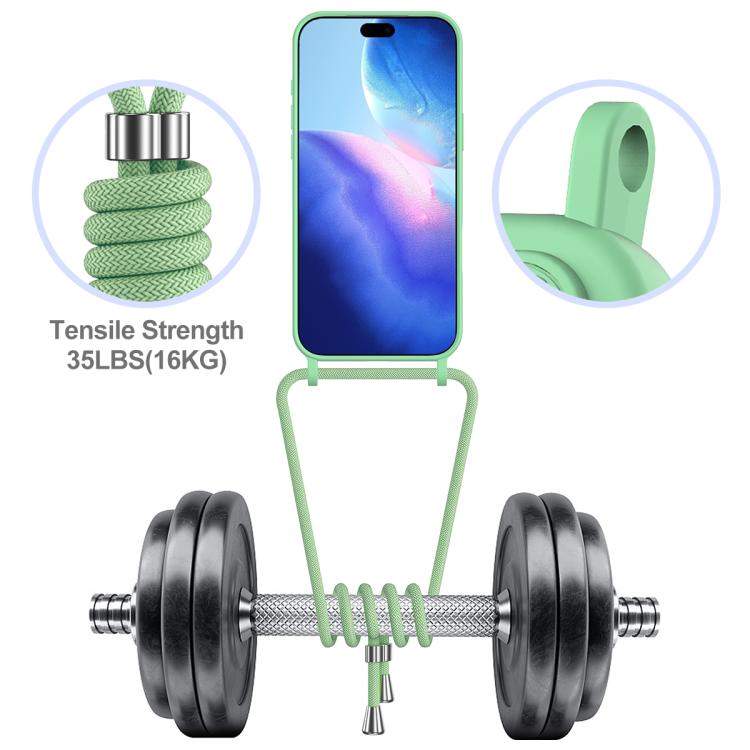 For iPhone 17 Pro Integrated Card Bag Solid Color Liquid Silicone Phone Case with Lanyard