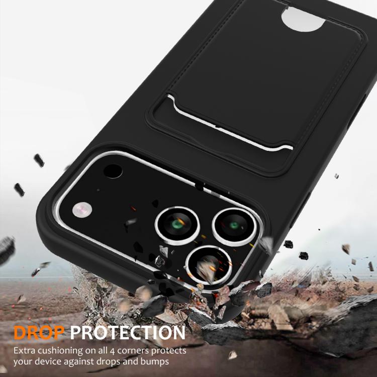 For iPhone 17 Pro Integrated Card Bag Solid Color Liquid Silicone Phone Case with Lanyard