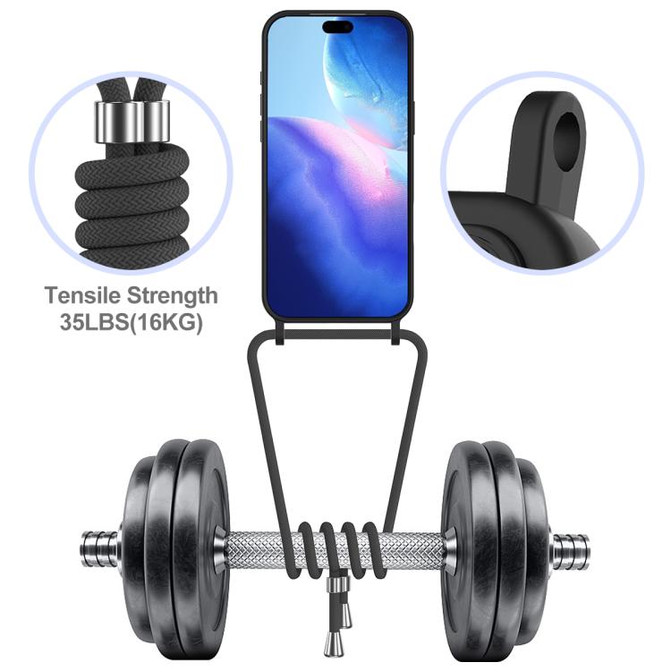 For iPhone 17 Pro Integrated Card Bag Solid Color Liquid Silicone Phone Case with Lanyard