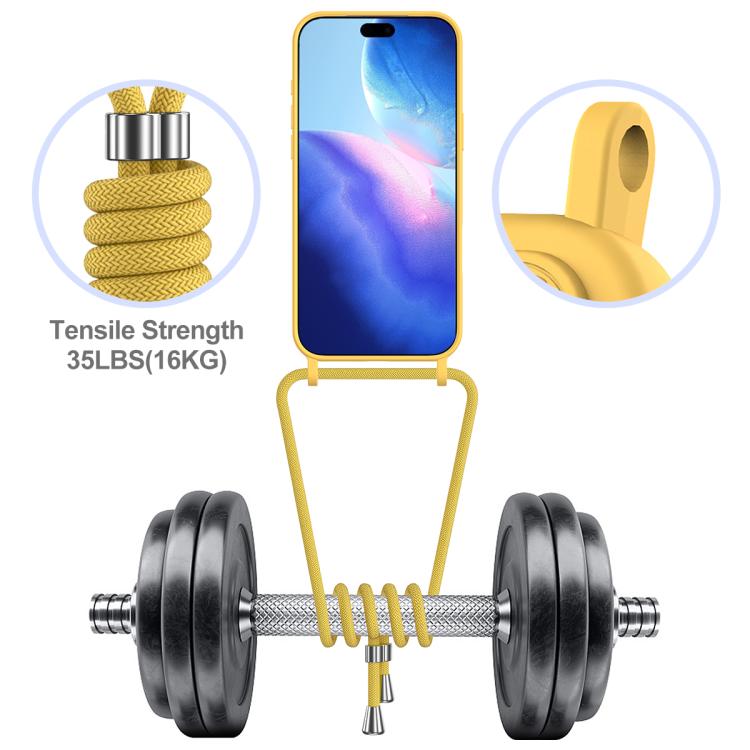 For iPhone 17 Pro Integrated Card Bag Solid Color Liquid Silicone Phone Case with Lanyard