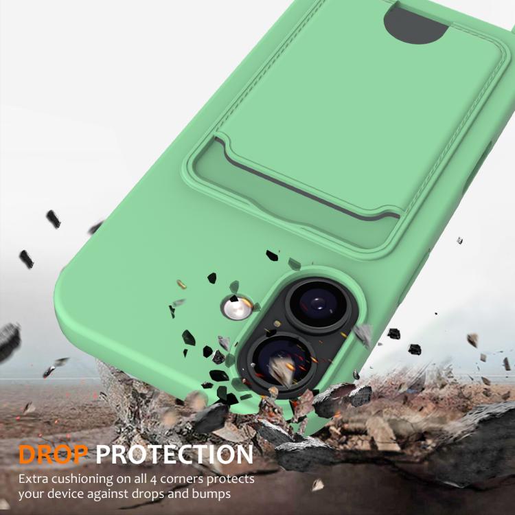 For iPhone 17 Integrated Card Bag Solid Color Liquid Silicone Phone Case with Lanyard
