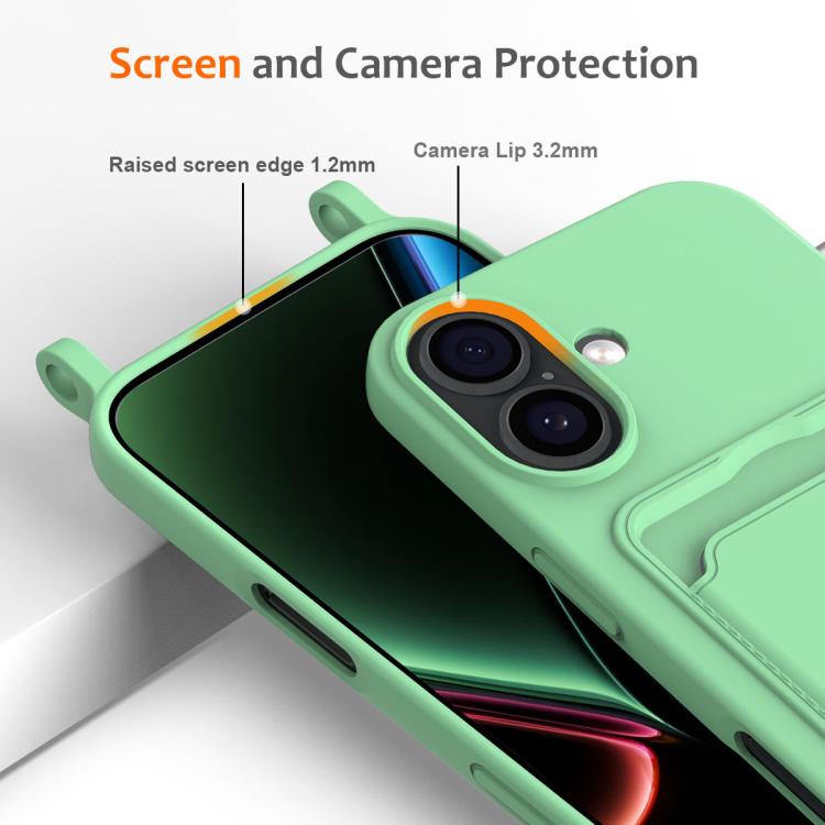 For iPhone 17 Integrated Card Bag Solid Color Liquid Silicone Phone Case with Lanyard