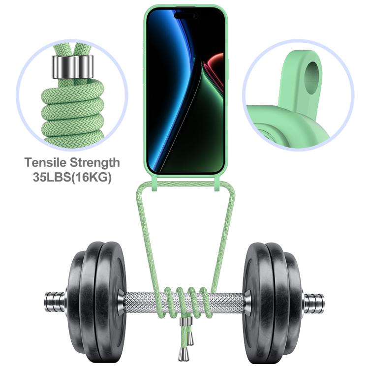 For iPhone 17 Integrated Card Bag Solid Color Liquid Silicone Phone Case with Lanyard