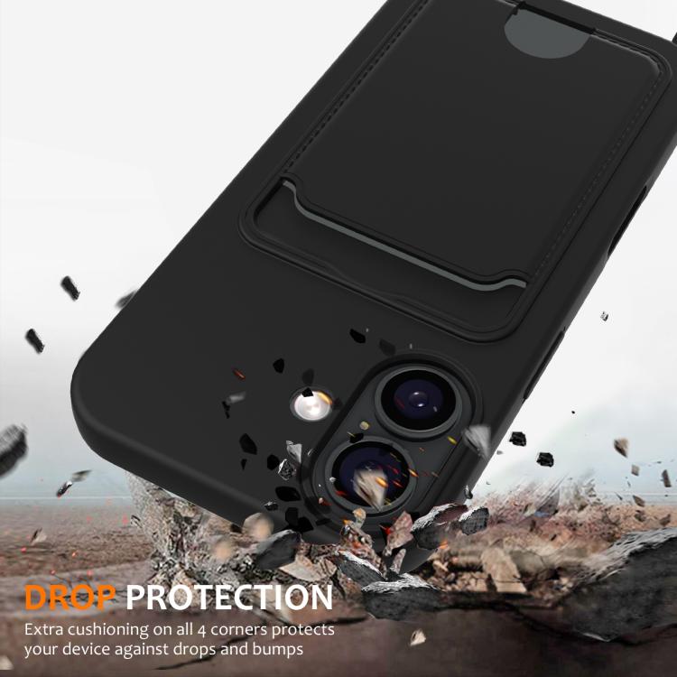 For iPhone 17 Integrated Card Bag Solid Color Liquid Silicone Phone Case with Lanyard
