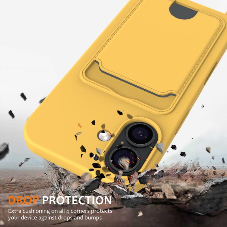 For iPhone 17 Integrated Card Bag Solid Color Liquid Silicone Phone Case with Lanyard