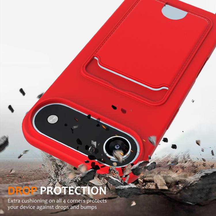 For iPhone Air Integrated Card Bag Solid Color Liquid Silicone Phone Case with Lanyard