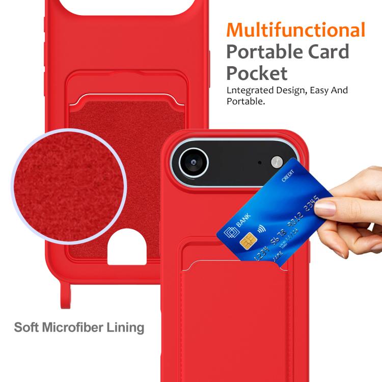 For iPhone Air Integrated Card Bag Solid Color Liquid Silicone Phone Case with Lanyard