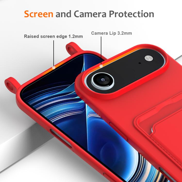 For iPhone Air Integrated Card Bag Solid Color Liquid Silicone Phone Case with Lanyard