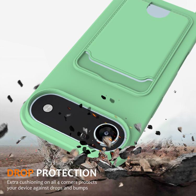 For iPhone Air Integrated Card Bag Solid Color Liquid Silicone Phone Case with Lanyard