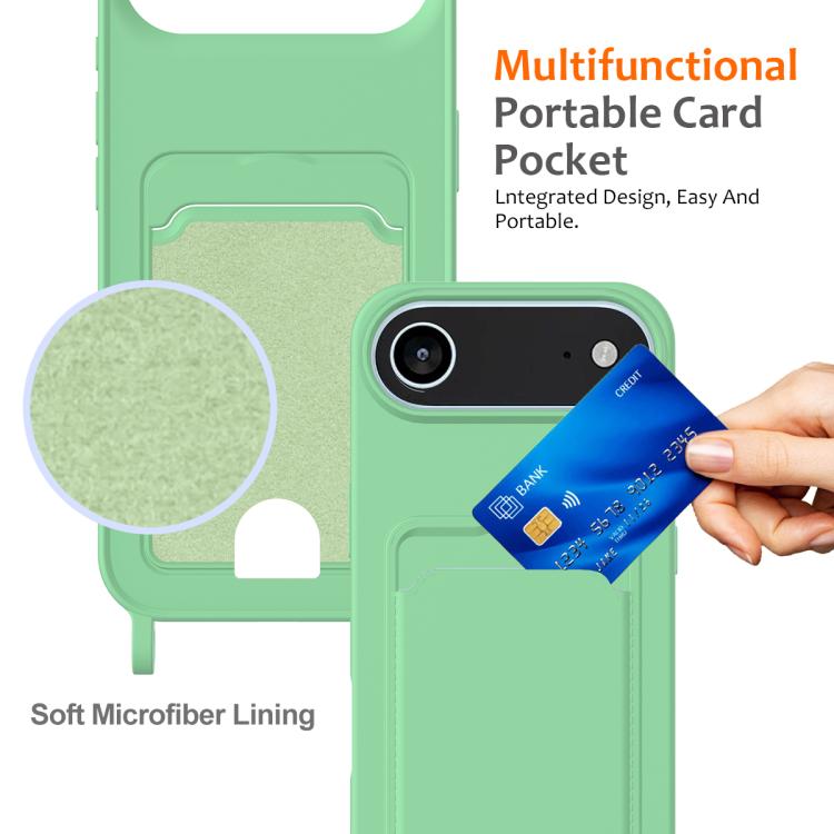For iPhone Air Integrated Card Bag Solid Color Liquid Silicone Phone Case with Lanyard